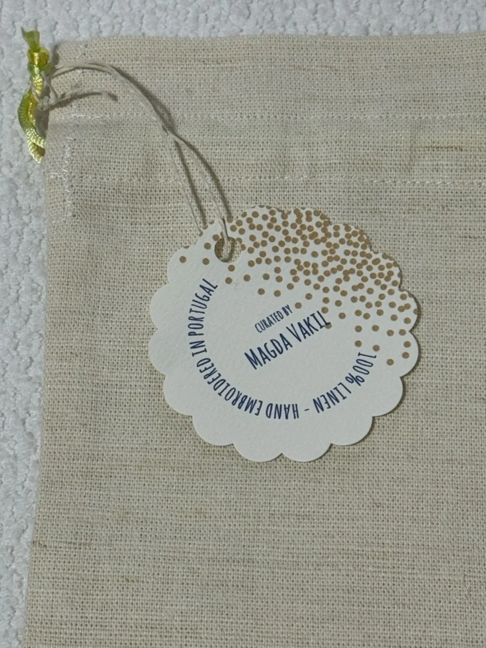 Magda Vakil Linen Drawstring Pouch Hand Embroidered Duster